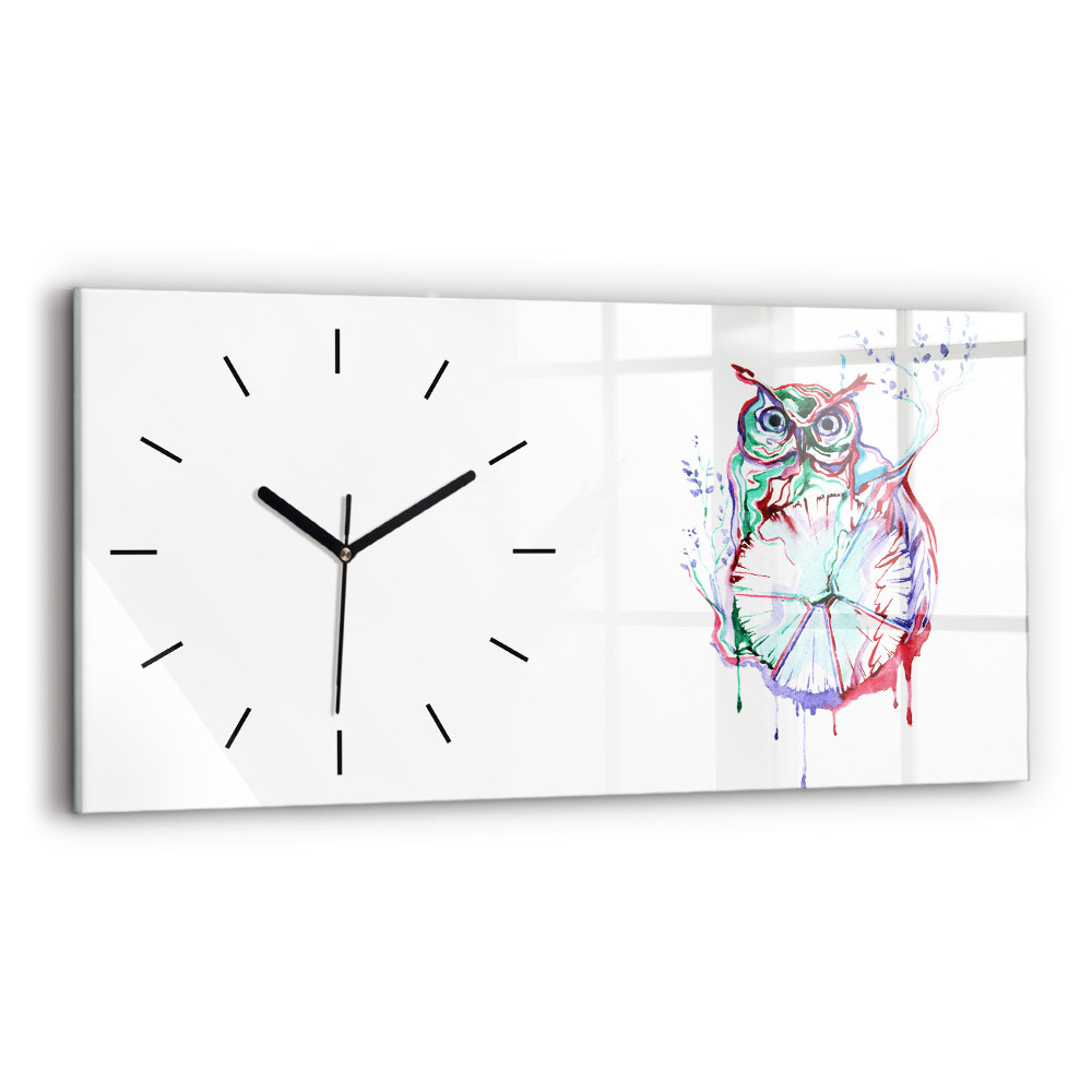 Horloge horizontale en verre Illustration d'un hibou et d'une horloge
