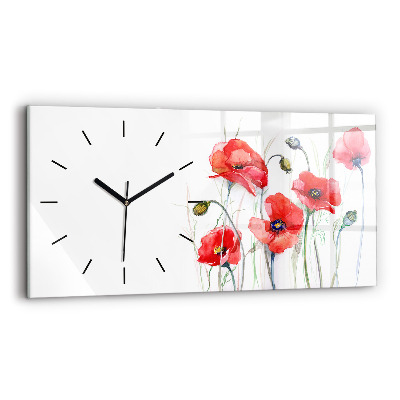Horloge horizontale en verre Coquelicots rouges peints