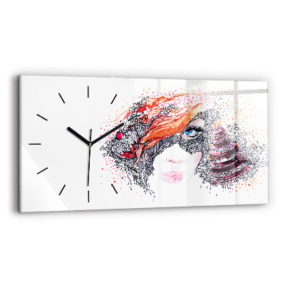 Horloge rectangulaire horizontale Femme douce avec un gâteau