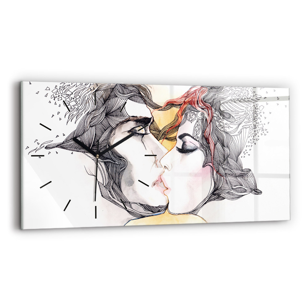 Horloge murale horizontale Dessin d'un baiser d'amour