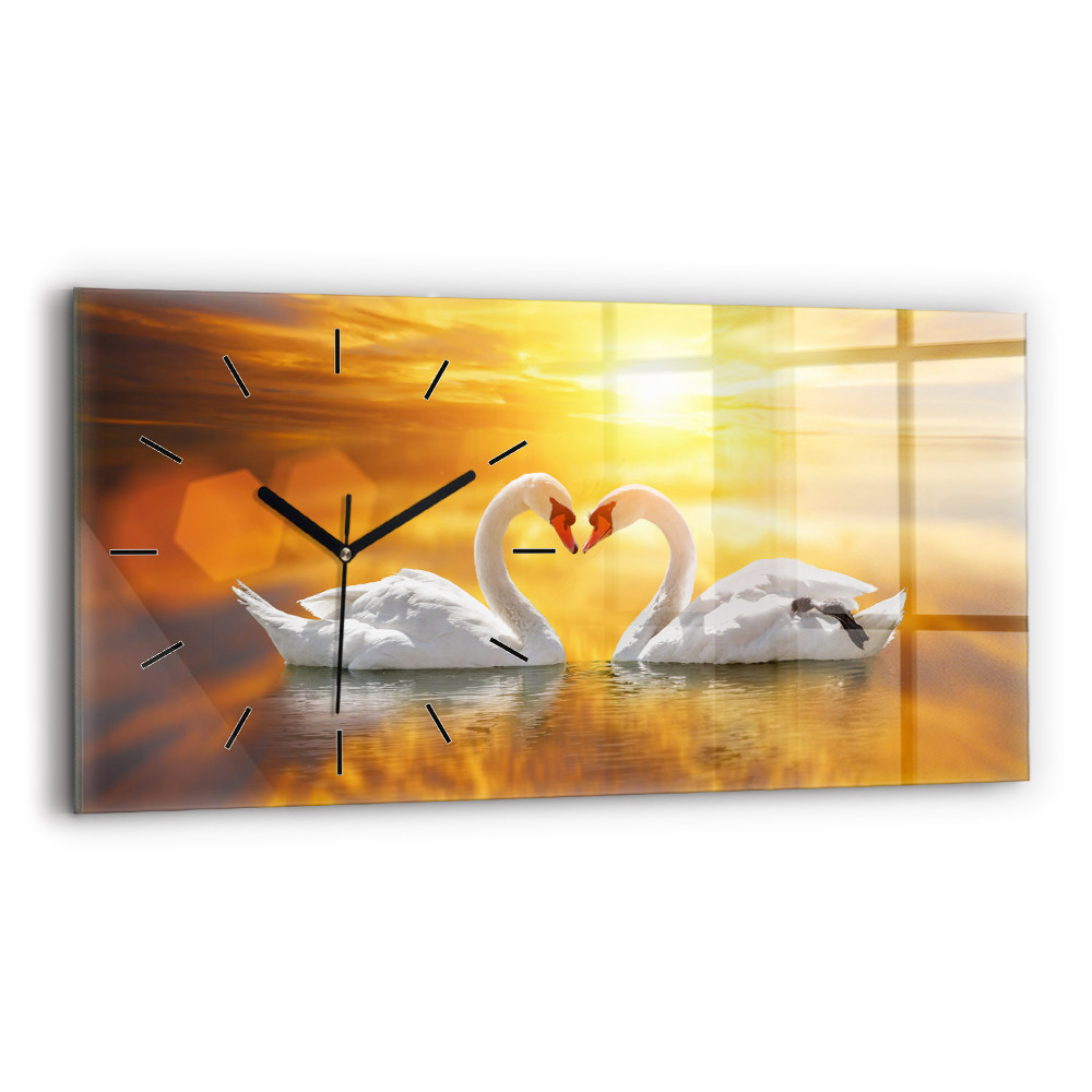 Horloge horizontale en verre Cygnes amoureux
