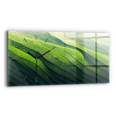 Horloge rectangulaire horizontale Champs verts abstraits
