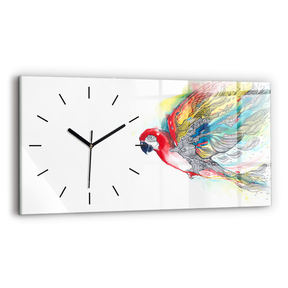 Horloge murale horizontale Perroquet coloré en vol