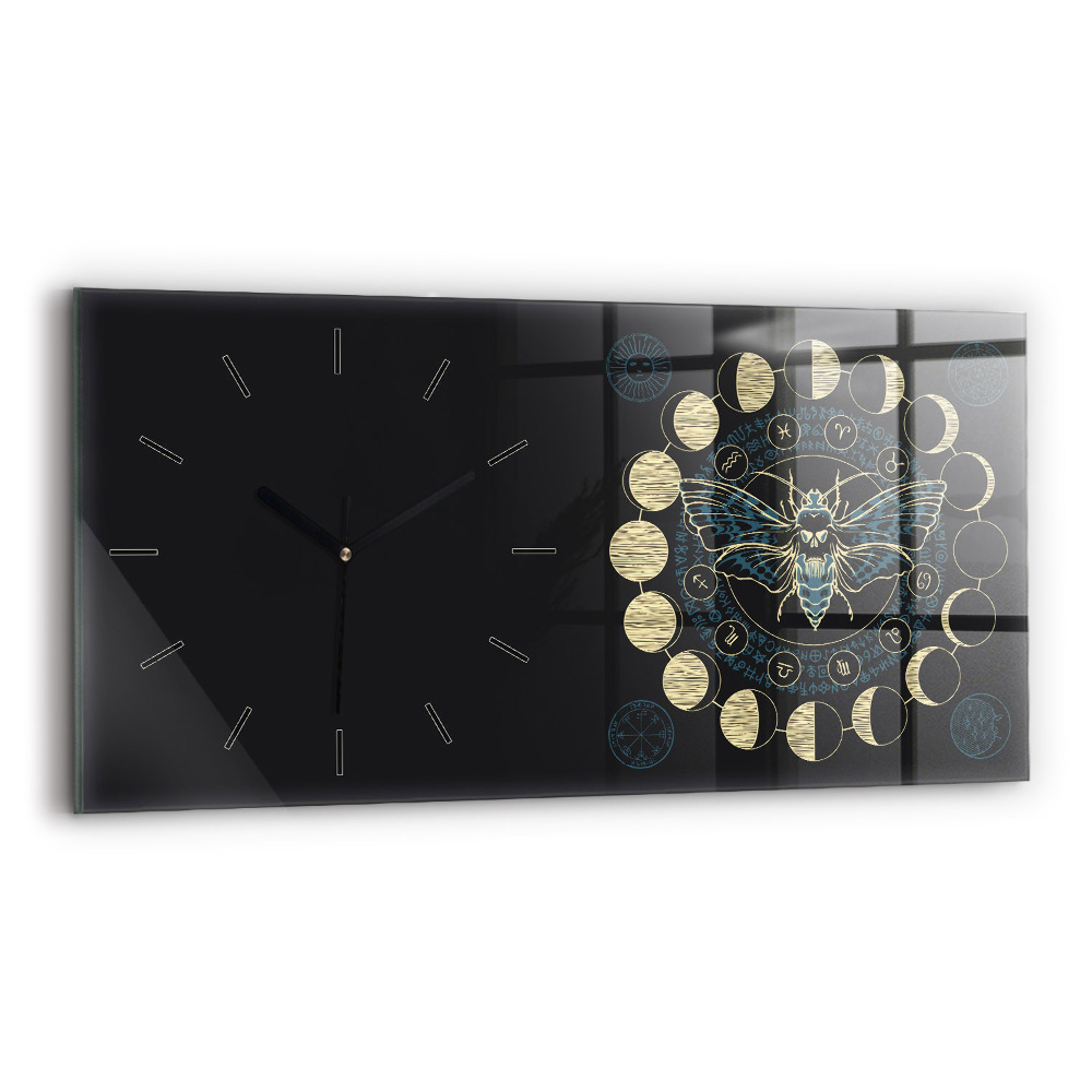 Horloge murale horizontale Phases de la lune et insecte