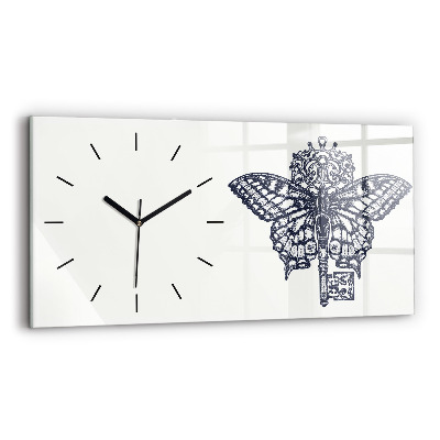 Horloge rectangulaire horizontale Papillon et clé style boho