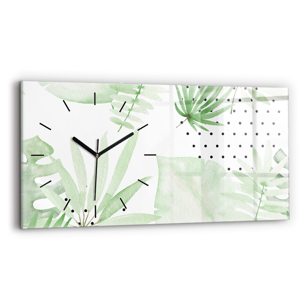 Horloge horizontale en verre Feuilles vertes