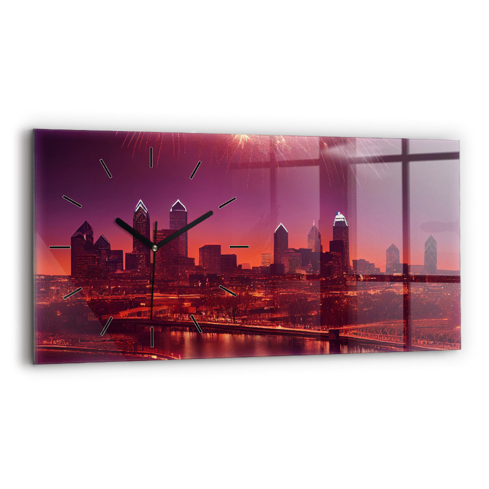 Horloge rectangulaire horizontale Ville de Philadelphie la nuit