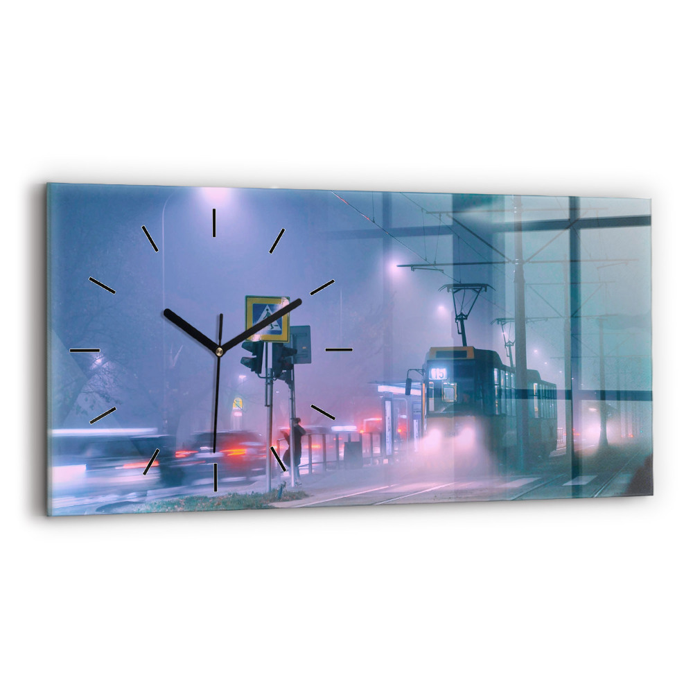 Horloge rectangulaire horizontale Varsovie dans le brouillard