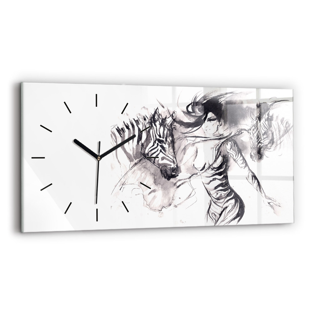 Horloge rectangulaire horizontale Femme et zèbres