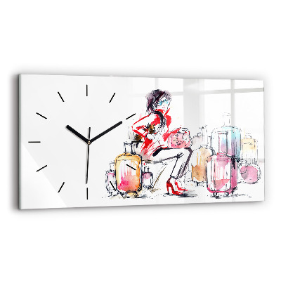 Horloge murale horizontale Femme voyageant avec sa valise