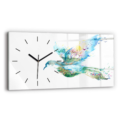 Horloge horizontale en verre Oiseau et printemps abstrait