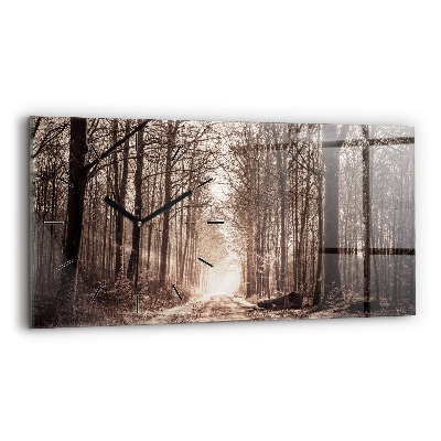 Horloge murale horizontale Sentier forestier en sépia