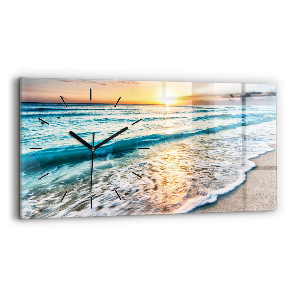 Horloge horizontale en verre Plage, mer et sable