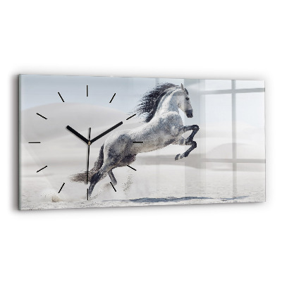 Horloge horizontale en verre Cheval blanc au galop