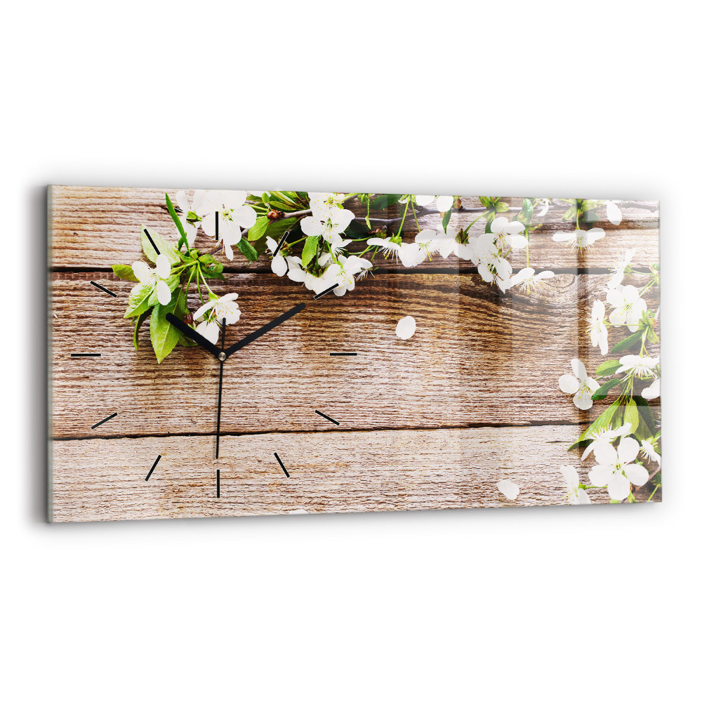 Horloge rectangulaire horizontale Fleurs sur bois