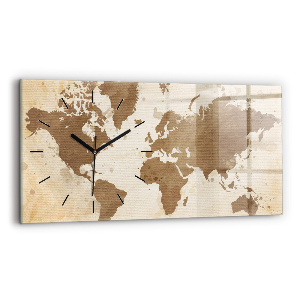 Horloge murale horizontale Carte du monde peinte