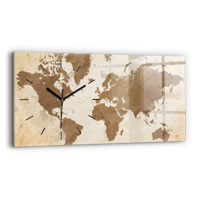 Horloge murale horizontale Carte du monde peinte