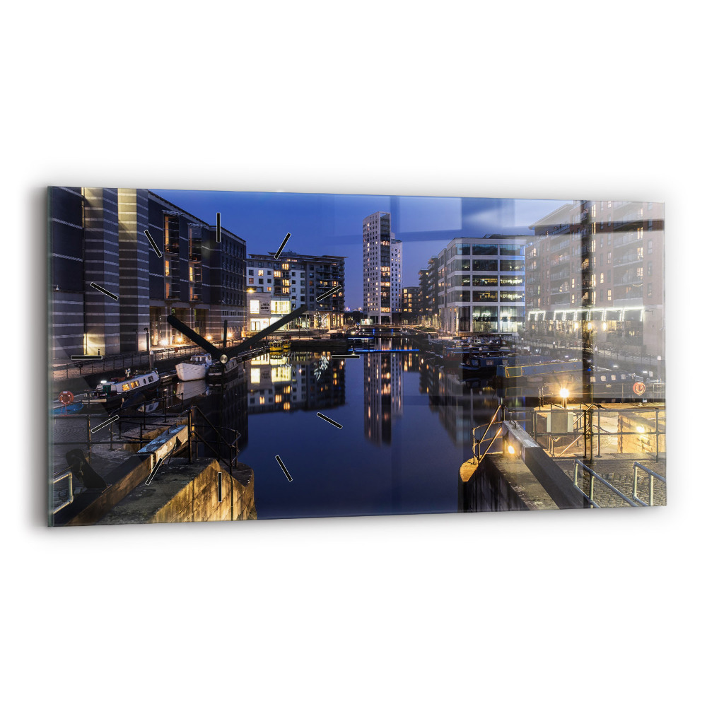 Horloge murale horizontale Ville illuminée la nuit