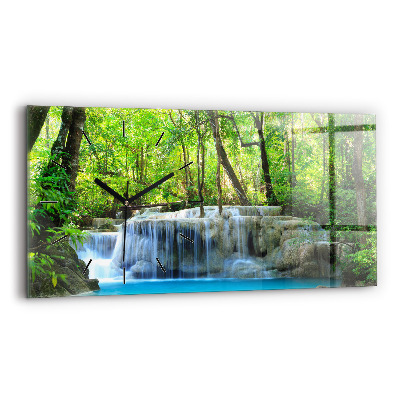 Horloge horizontale en verre Chute d'eau dans la forêt