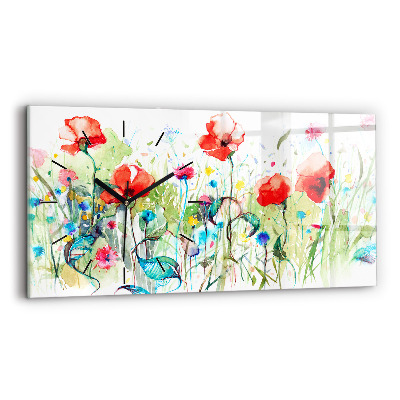 Horloge murale horizontale Coquelicots dans une prairie