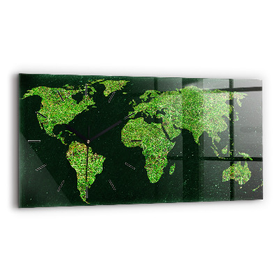 Horloge murale horizontale Carte du monde en herbe