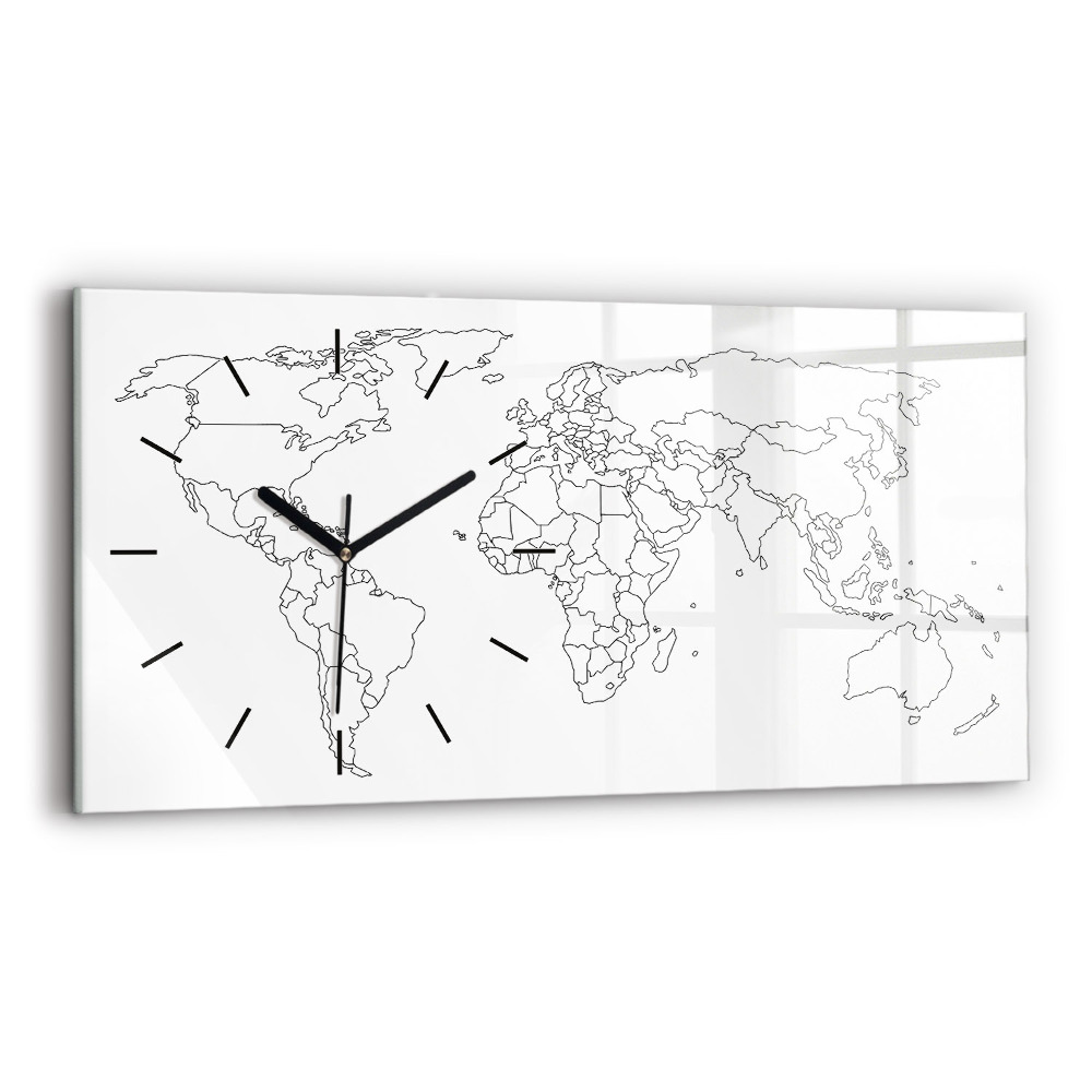 Horloge murale horizontale Carte du monde en courbes de niveau