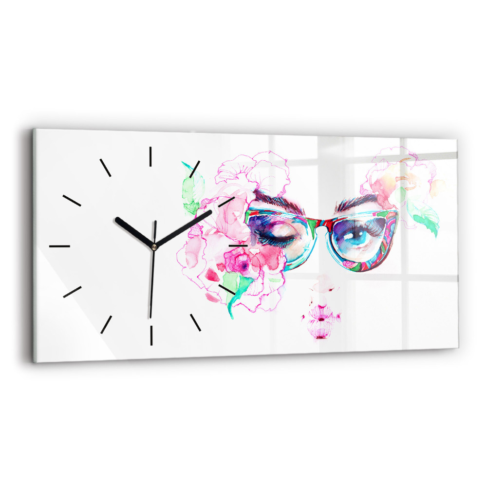 Horloge rectangulaire horizontale Visages d'une femme avec des lunettes