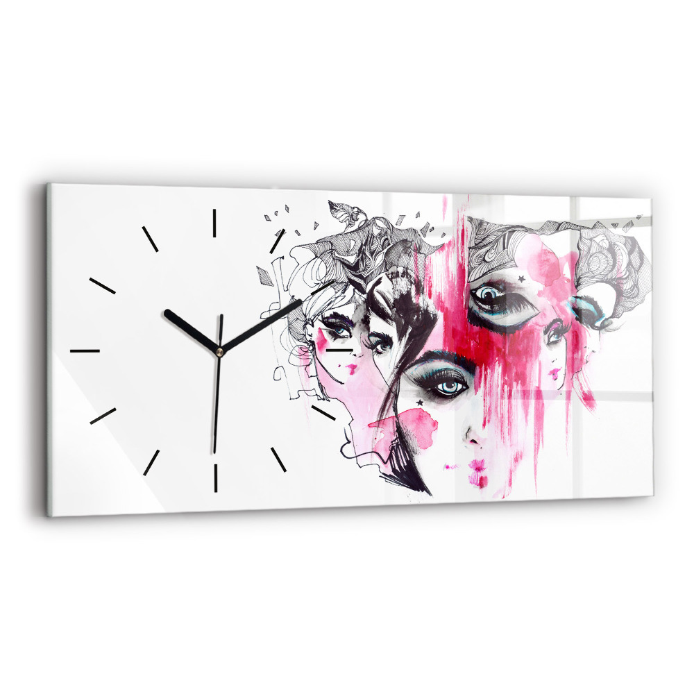 Horloge murale horizontale Plusieurs visages abstraits