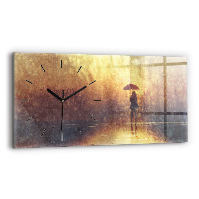 Horloge horizontale en verre Femme avec un parapluie