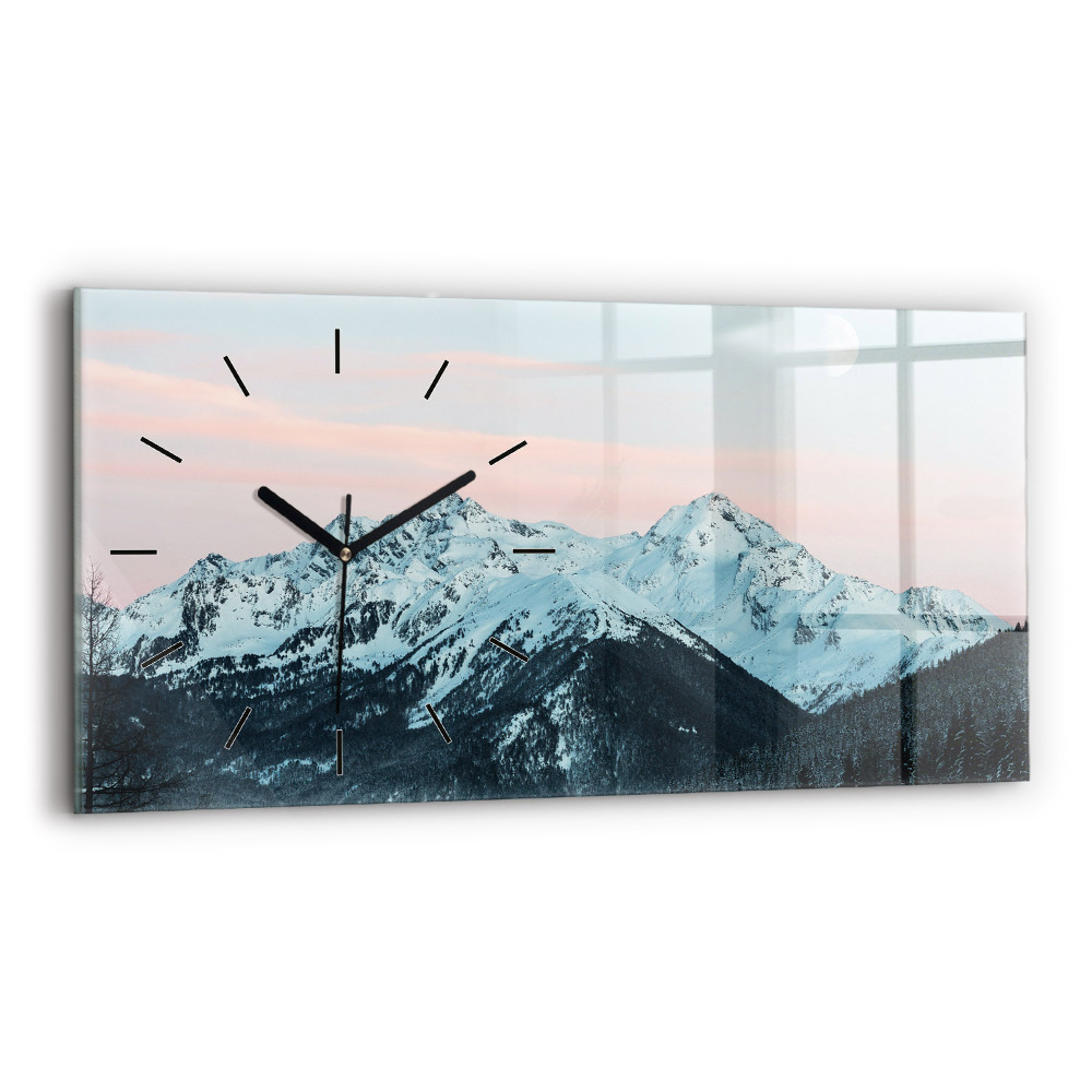 Horloge horizontale en verre Chaîne de montagnes en hiver