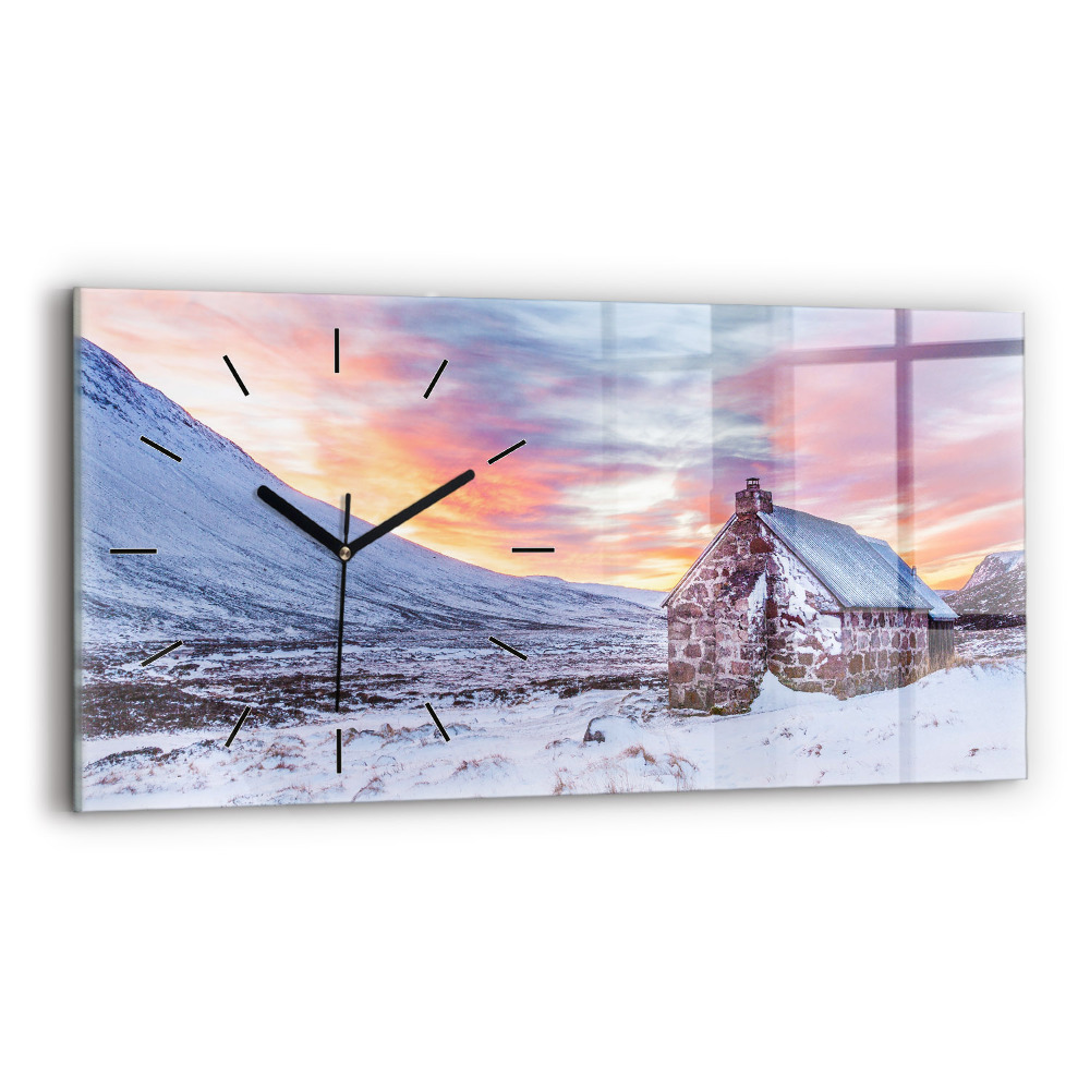 Horloge murale horizontale Chalet dans les montagnes