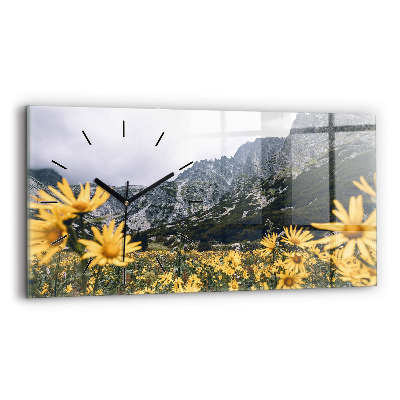 Horloge murale horizontale Prairie de fleurs dans les montagnes