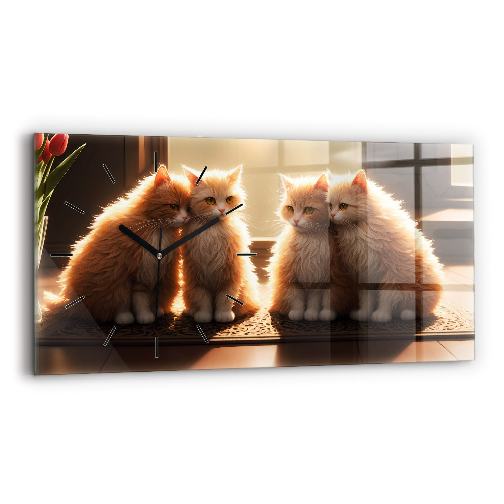 Horloge rectangulaire horizontale Quatre chats au soleil
