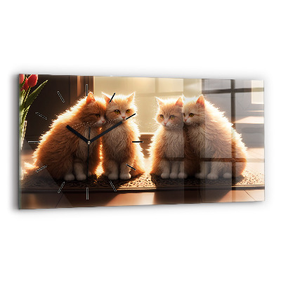 Horloge rectangulaire horizontale Quatre chats au soleil