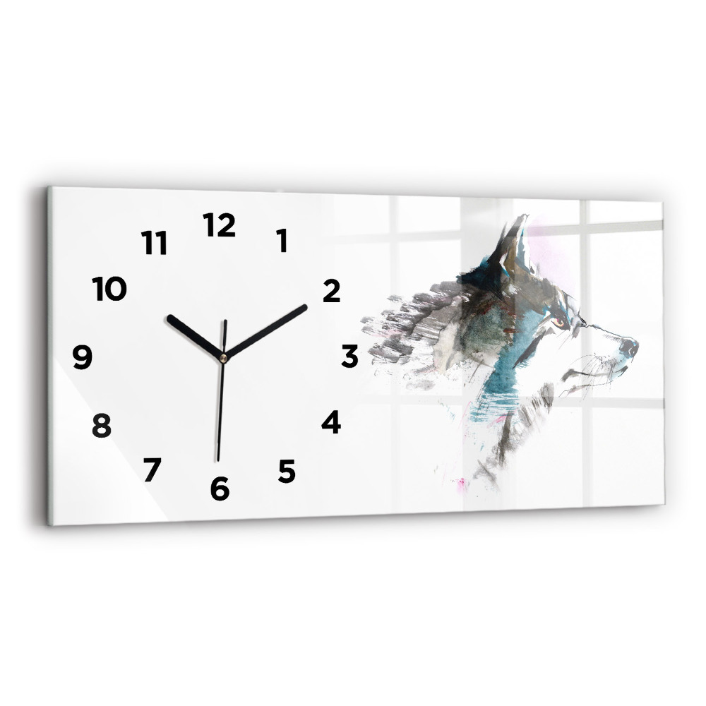 Horloge horizontale en verre Profil d'un loup peint