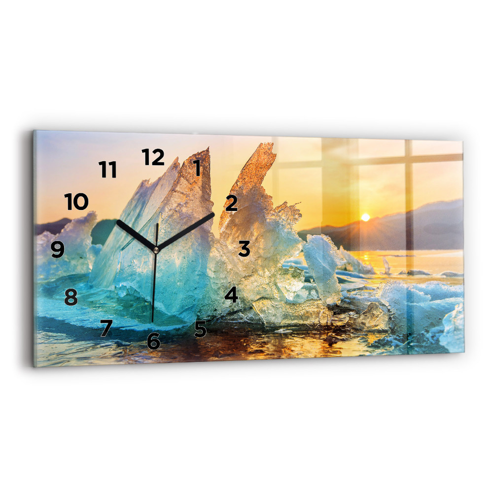 Horloge murale horizontale Iceberg et lever de soleil