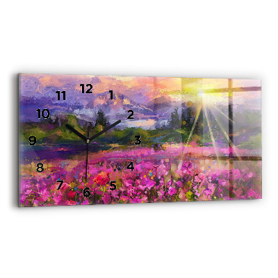 Horloge horizontale en verre Paysage de nature et de fleurs