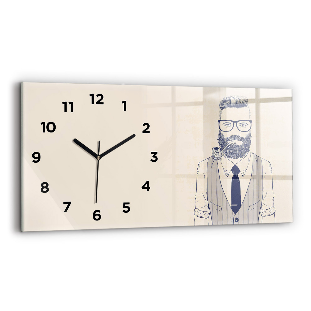 Horloge horizontale en verre Homme avec barbe et pipe
