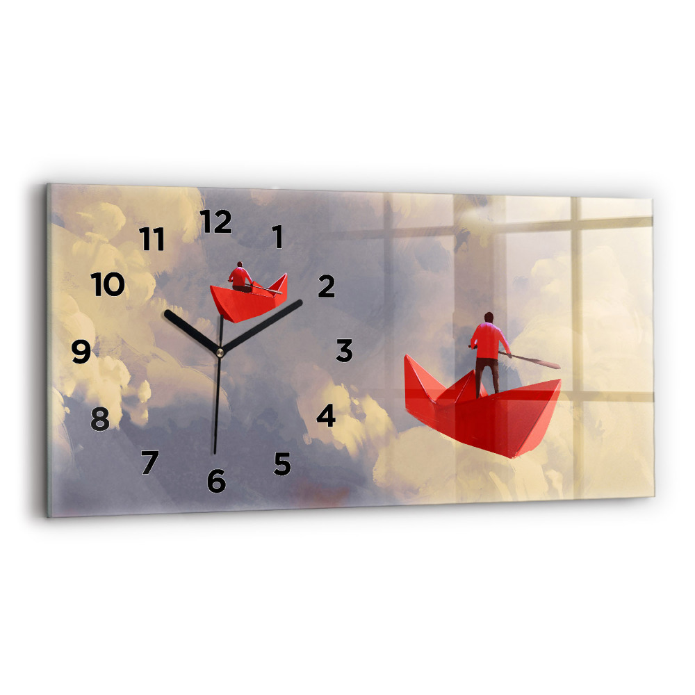 Horloge murale horizontale Navires en papier