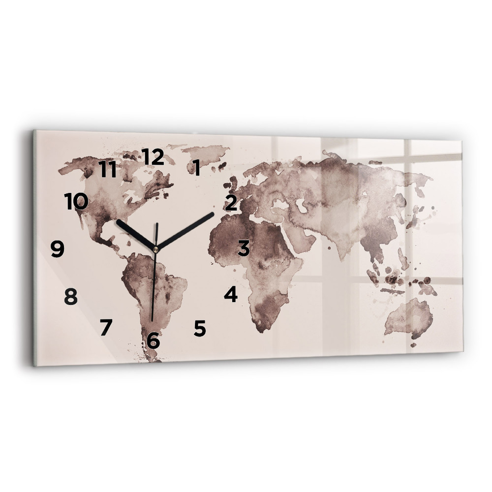 Horloge murale horizontale Carte du monde à l'aquarelle