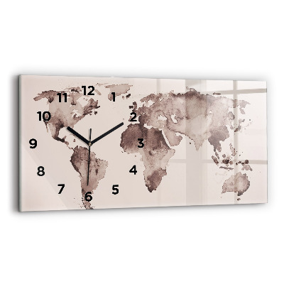 Horloge murale horizontale Carte du monde à l'aquarelle