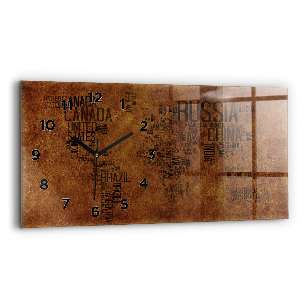 Horloge horizontale en verre Carte des noms de pays