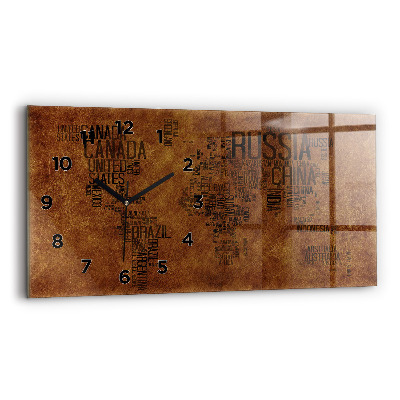 Horloge horizontale en verre Carte des noms de pays