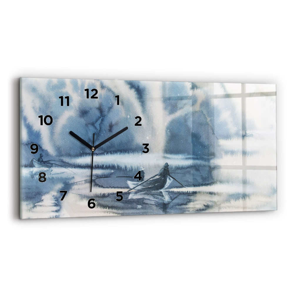 Horloge rectangulaire horizontale Lac d'hiver Bateau