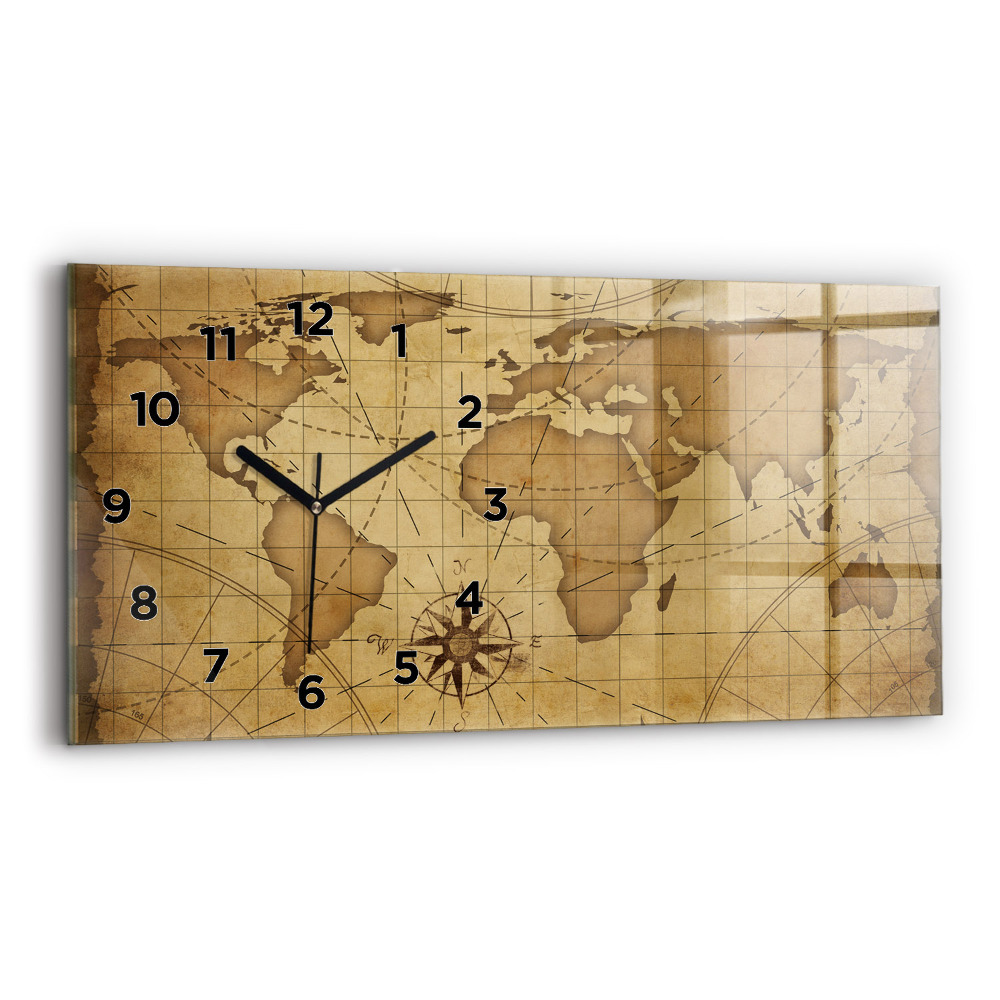 Horloge rectangulaire horizontale Carte du monde ancienne
