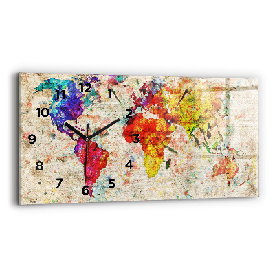 Horloge horizontale en verre Carte du monde en couleur