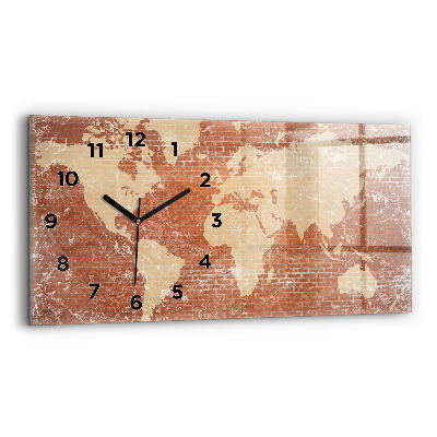 Horloge horizontale en verre Carte du monde sur une brique