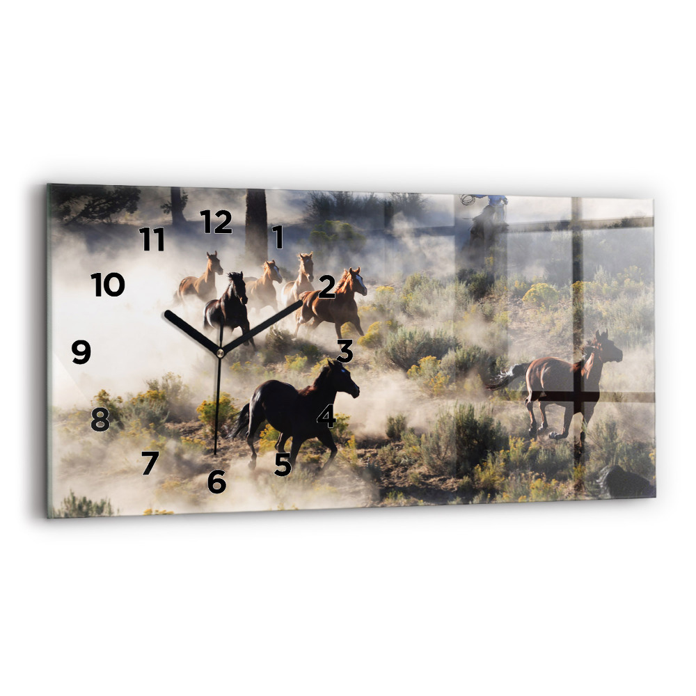 Horloge horizontale en verre Troupeau de chevaux à vive allure