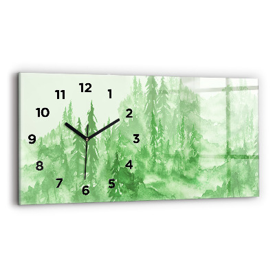Horloge horizontale en verre Peinture d'une forêt verte
