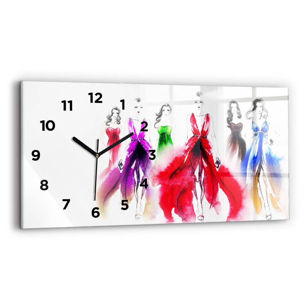 Horloge horizontale en verre Femmes en robes colorées